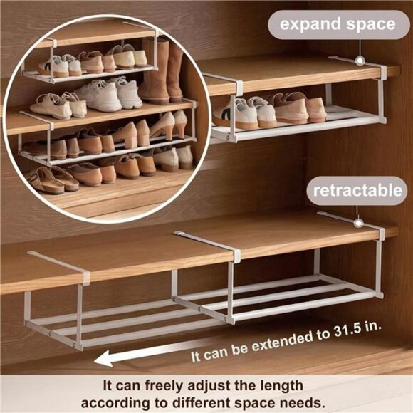 Expandable Adjustable Shoe Rack Shelf Organizer Under Cabinet Storage Black - Picture 3 of 7